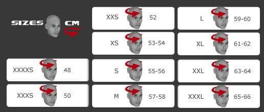 Choose the helmet size from this table.