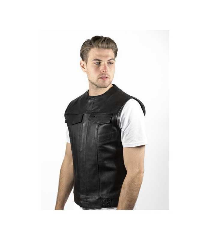 JOHN DOE MC OUTLAW LEATHER VEST BLACK