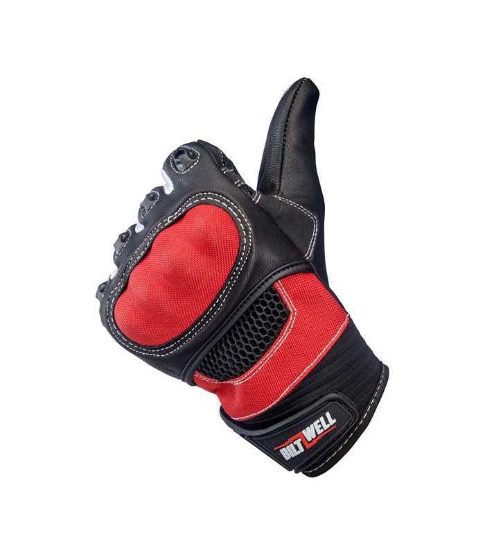 Biltwell Bridgeport leder hanschuhe schwarz rot