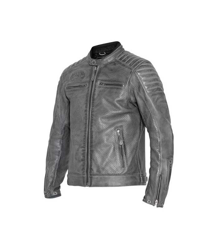 Veste en cuir moto John Doe Storm gris