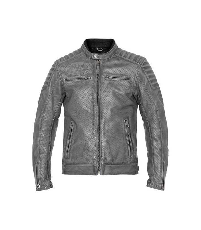 Veste en cuir moto John Doe Storm gris
