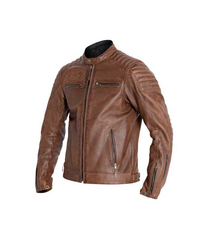 Veste en cuir moto John Doe Storm marron