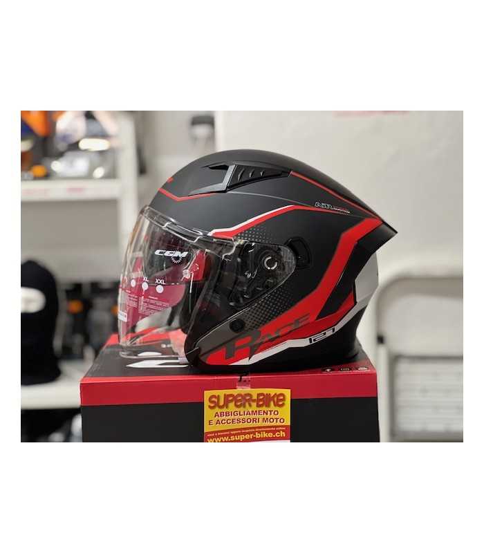 Casco jet Cgm 127G Deep Race nero rosso opaco