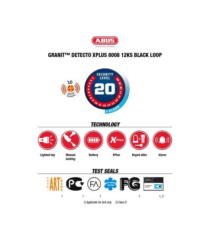 Abus Granit Detecto X-plus 8008/12ks120 Black Loop