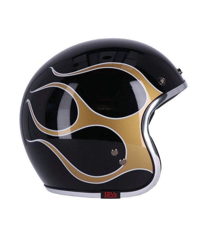 Casque Jet 13 1/2 Skull Bucket FLAMES GOLD