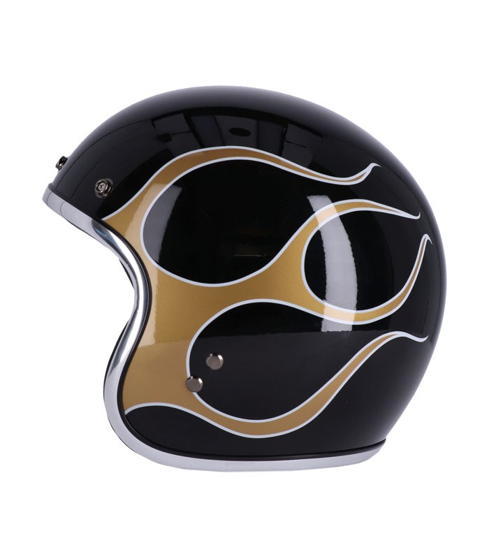 13 1/2 Skull Bucket FLAMES GOLD jet helmet