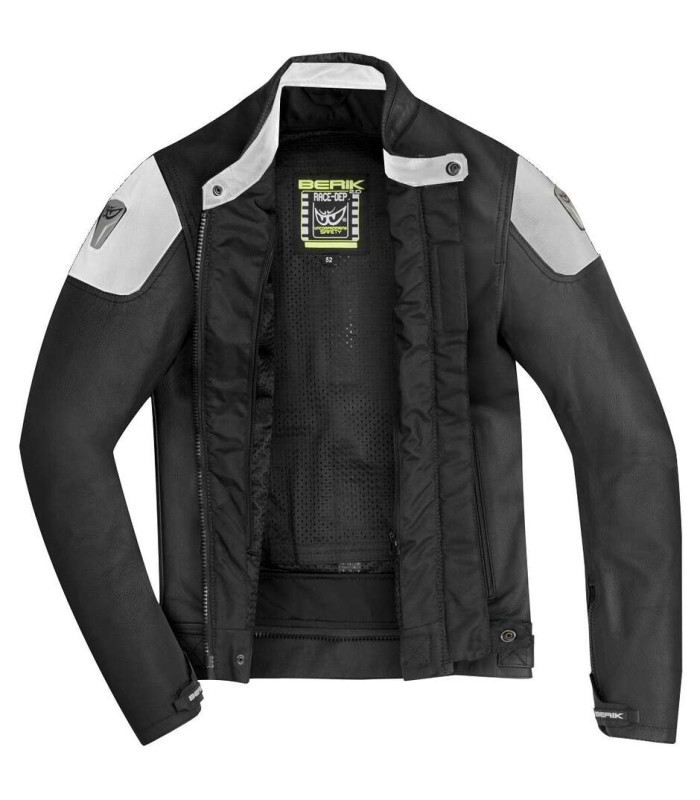 Giacca in pelle Berik Lj Sport Classic nera bianca