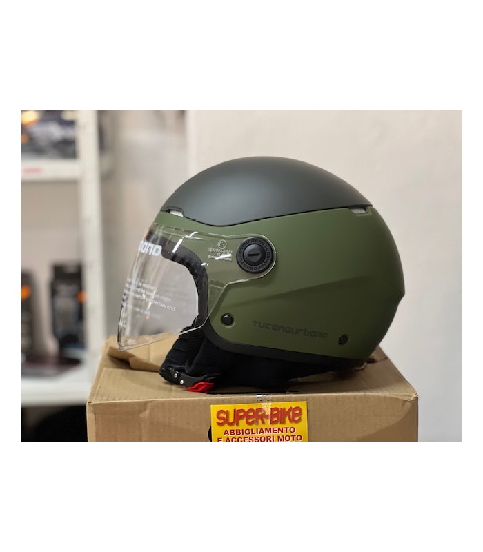 Casco jet Tucano Urbano El Pop verde opaco