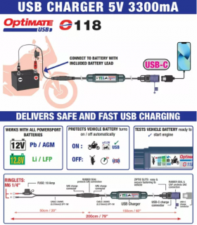 Tecmate CHARGER USB-C 3.3A SAE