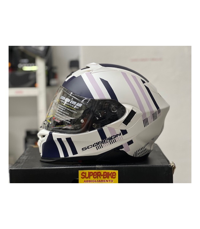 Casque Scorpion Exo-520 Evo Air Banshee blanc bleu lilla