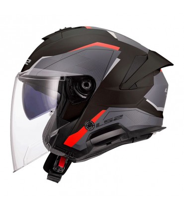 Helm jet LS2 OF618 Verso 2 Air schwarz rot matt