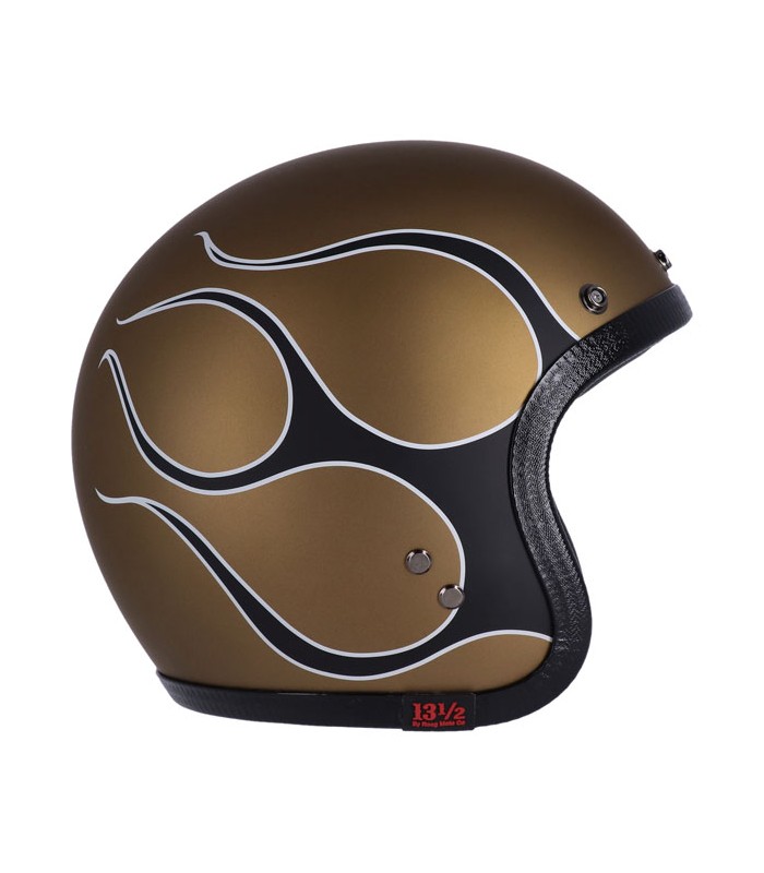 Casque Jet 13 1/2 Skull Bucket FLAMES MATT GOLD