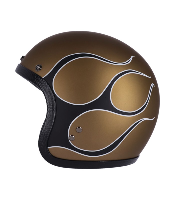 Casque Jet 13 1/2 Skull Bucket FLAMES MATT GOLD