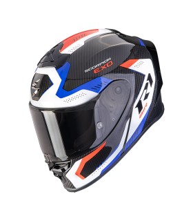 Scorpion Exo R1 Evo Carbon Air Propel white blue helmet