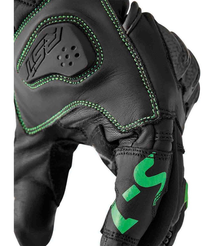 RST S-1 black green leather gloves