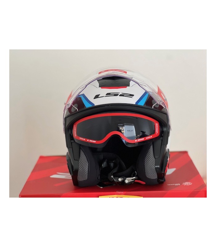 Casque jet LS2 OF618 Verso 2 Air blanc bleu